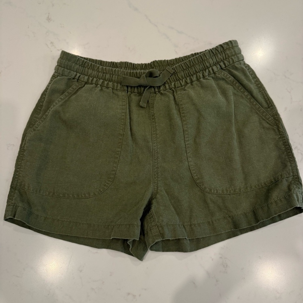 J.Crew : Mid-Rise  Soft Linen Blend Pull On Shorts : Olive : XS